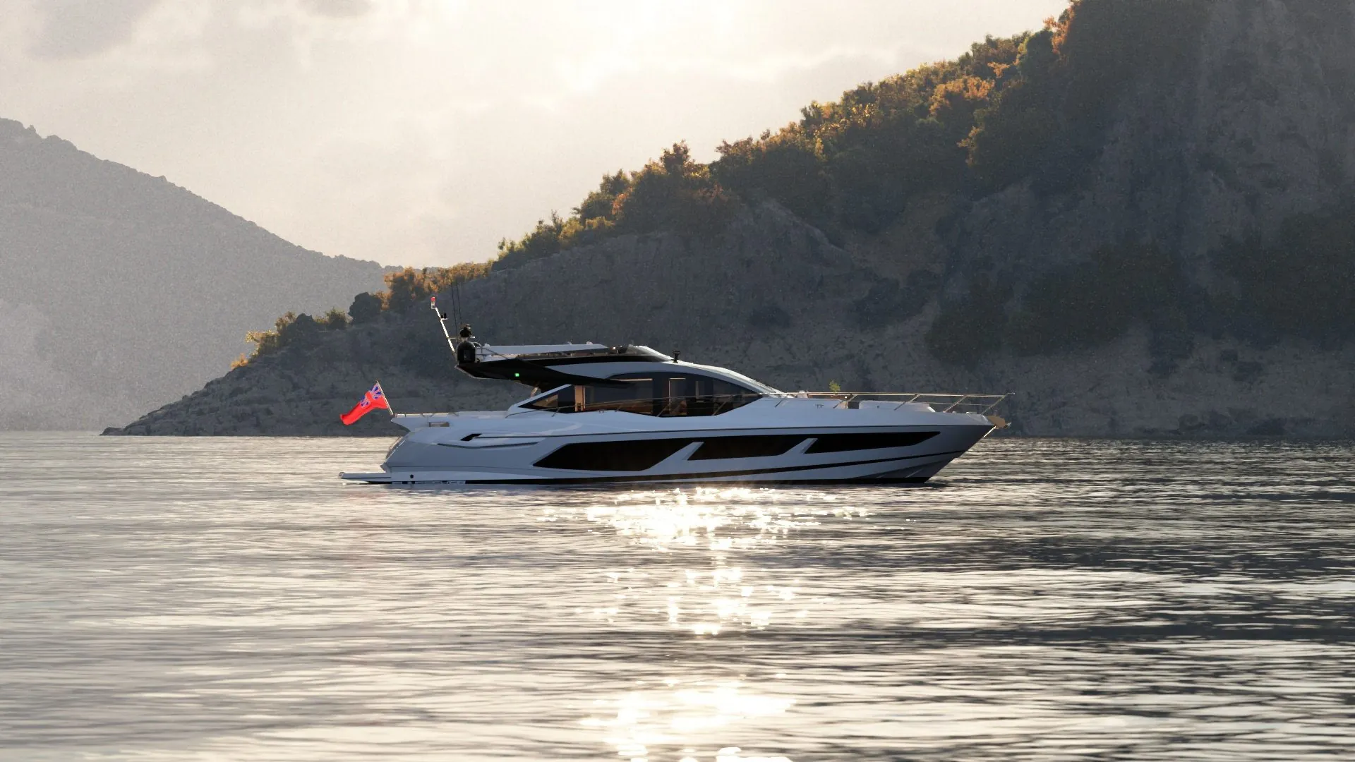 Photoreal CGI of a motor yacht at sunset — yacht rendering by OTTOBIT